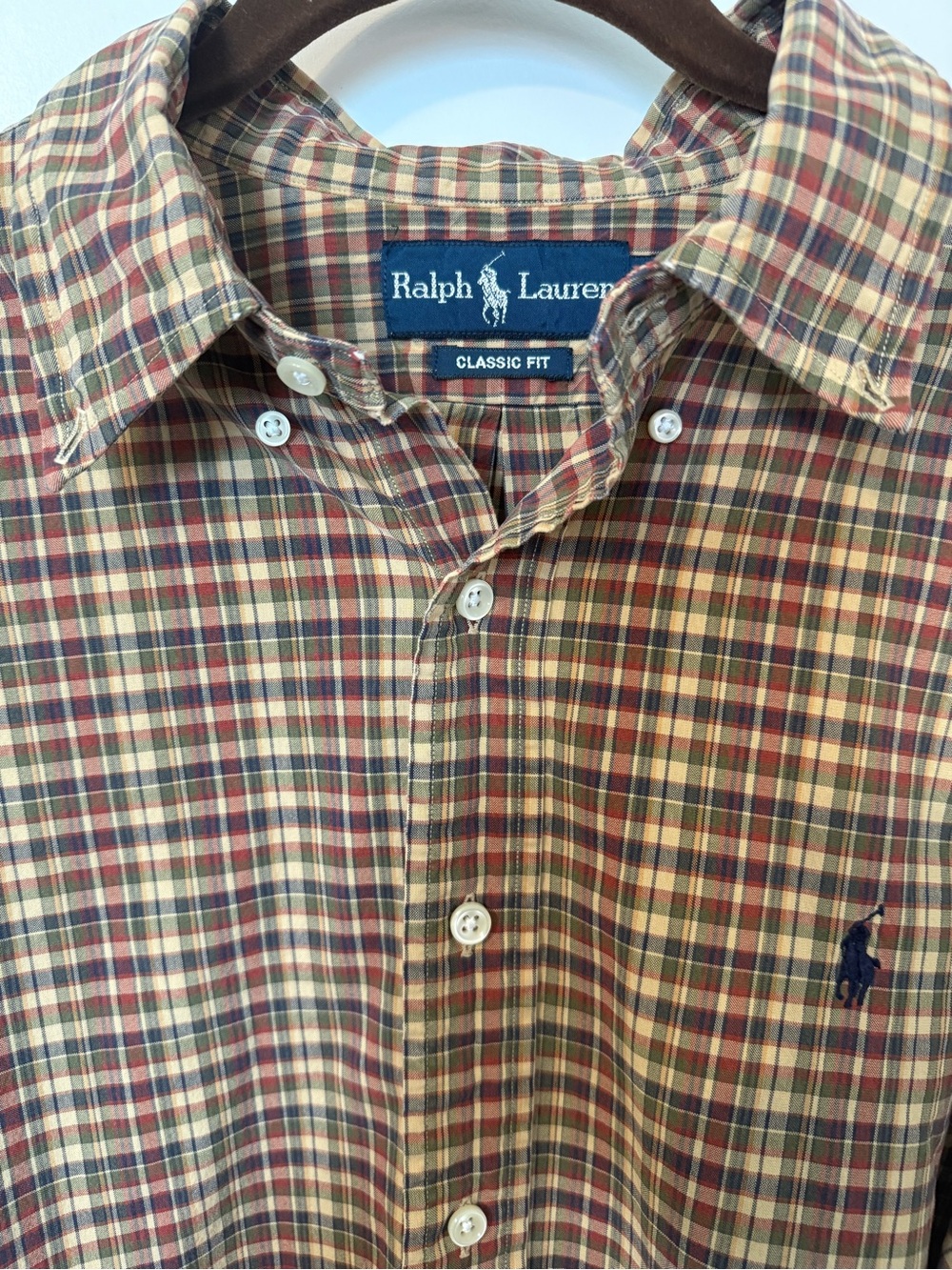 Polo Ralph Lauren Classic Fit Plaid Button Down Shirt Men’s XL Cotton Brown Gree - Picture 2 of 6
